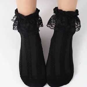 1 pair black lace top socks Onesize
